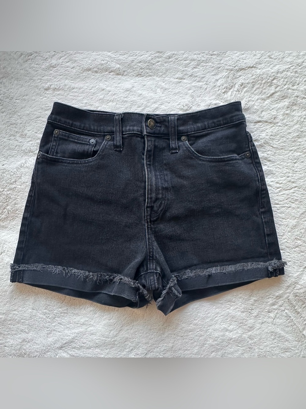Women's Black Denim Frayed Hem Shorts